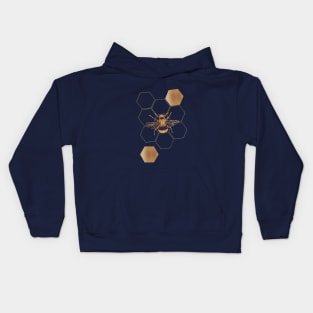 Gold Honey bee with hexagon on navy Kids Hoodie